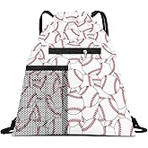 AYBELWG Drawstring Backpack Sports Gym Bag, Large String Swim Bag for Beach With Water Bottle Mesh Pocket, Cute Gym Sack with Zipper Pocket for Men Women Cute Baseball