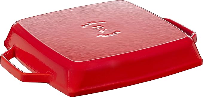 Staub 40511-730-0 Grillpfanne, rechteckige mit zwei Griffen, 23 cm, Gusseisen, kirschrot