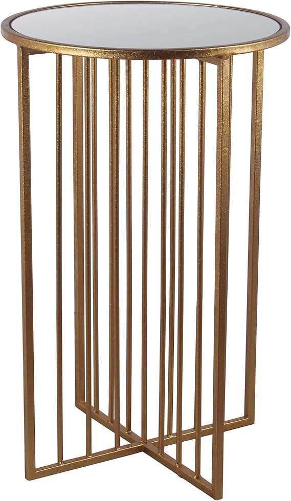 Benjara Tisch mit runder Tischplatte, Metall, mit Lattenrost in X-Form