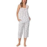 Lanz of Salzburg Women's 100% Cotton Woven Lawn & Seersucker 2-Piece Set, Sleeveless Tank with Pintuck Neckline & Capri Pants