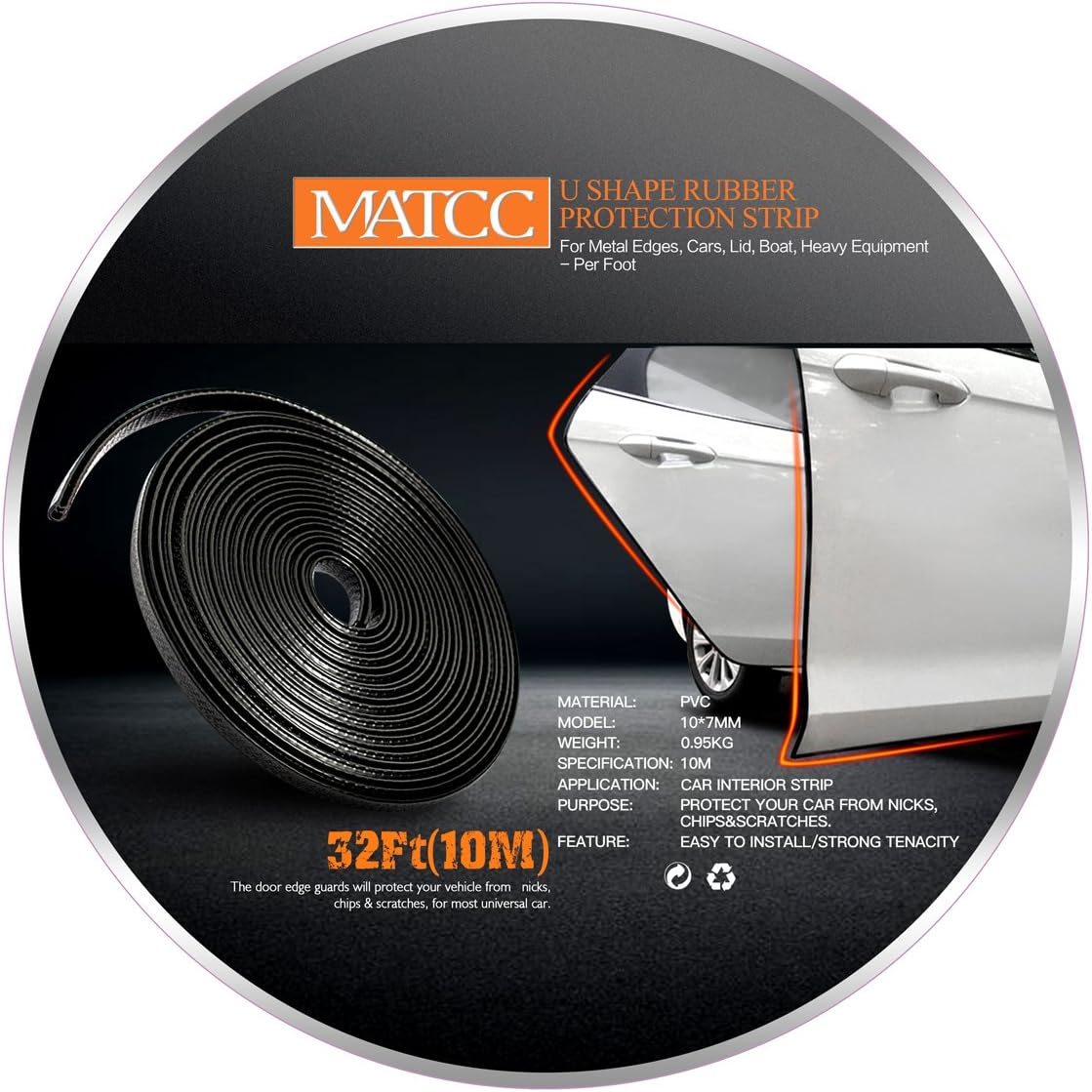 MATCC 32Ft(10M) Car Door Edge Guards U Shape Edge Trim Rubber Seal Protector Car Protection Door Edge Fit for Most Car: Automotive