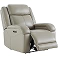 Watson & Whitely Genuine Leather Power Recliner Chairs for Adults, Wall Hugger RV Recliner with Power Headrest & Charging Ports, Electric Recliner Sofa Chair for Living Room, Grey