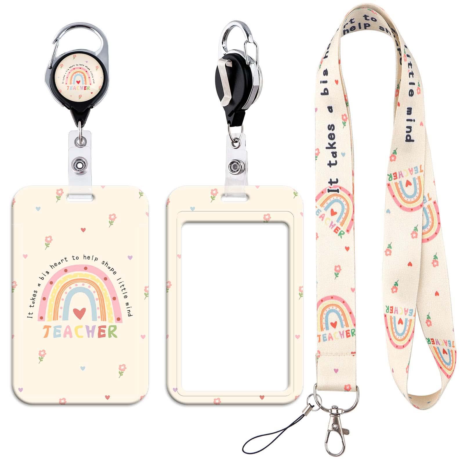 Teacher Lanyard ID Card Holder with Retractable Badge Reel Cute Cat Neck Strap Key Lanyard for Teacher Kids Nurse Student Cruise Office School ID Credit Cards