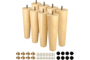 FoDau770 Rubber Wood Furniture Legs 8 Inches, Straight Tapered Wood Feet Mid Century Sofa Legs Set of 8, 5/16" UNC Furniture Feet Replacement Parts for Cabinet Couch Dresser Chair Ottoman Table