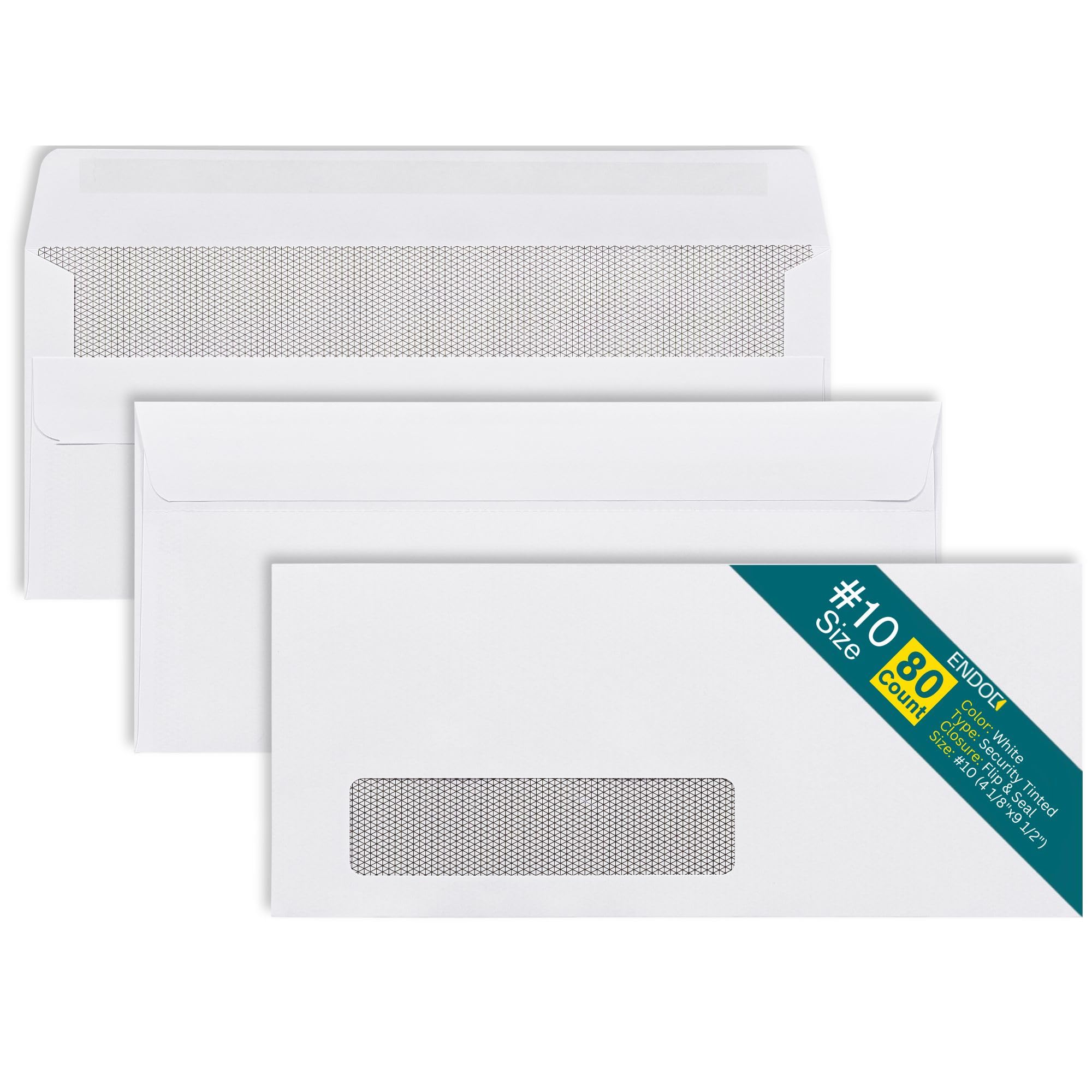 Photo 1 of #10 Left Window Self Seal Envelopes - 80/Pack - 4 1/8 x 9 1/2 Inch Business Envelopes #10 With Flip & Seal Closure, Security Tinted for Invoices & Statements - White Letter Size