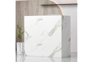 FUFU&GAGA Reception Desk with Counter, Lockable Drawers & Shelves, Cabinet, Front Counter Table for Checkout, Salon Reception Room Store Office, Marble White, 47.3" W x 18.3" D x 43.3" H