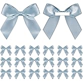 Satin Ribbon Dusty Blue Bow Decor 2" Self Adhesive Premade Bows for Gift Wrapping Dusty Blue Mini Bow for Treat Bags Party Favors Wedding Decorations - 50 Counts