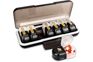 ONTERATE Weekly Pill Organizer, AM PM Pill Organizer 7 Days 2 Times a Day, 14 Days Detachable Pill Case, Moisture Proof Large Travel Pill Box for Vitamins Fish Oils (Black + White)