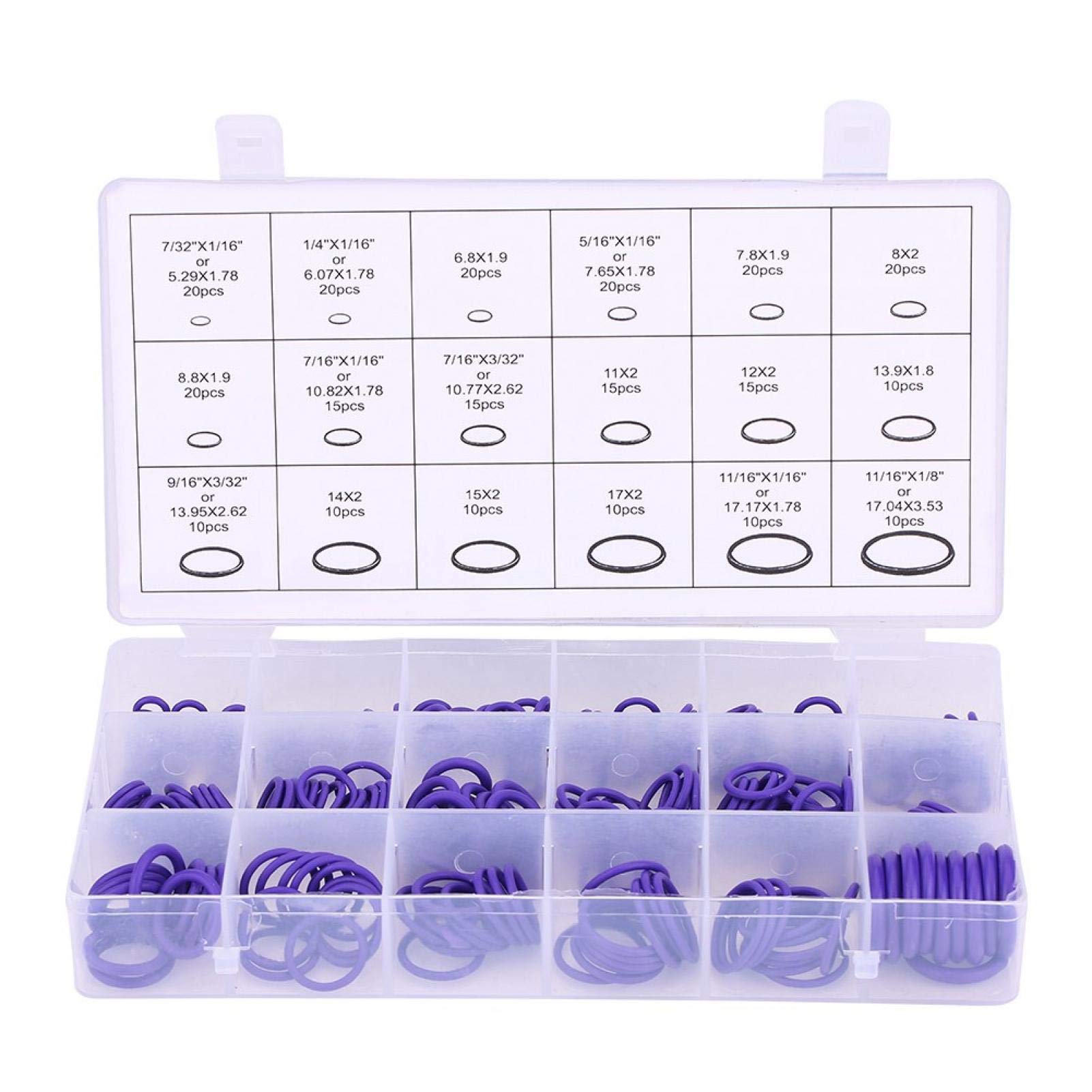 Qiilu O Ring Seal Gasket 270pcs Assorted Car Air Conditioning O Ring Kit Automotive Joint Compressor O-Ring Seal Gasket Set Rubber Washer Seals (Purple)