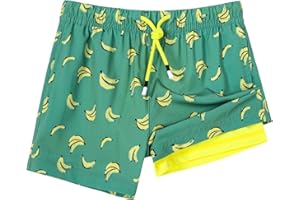 SURF CUZ Boys Swim Trunks with Boxer Brief Liner Toddler Boy Stretch Swimsuit Shorts Quick Dry Swimming Trunks Bathing Suit