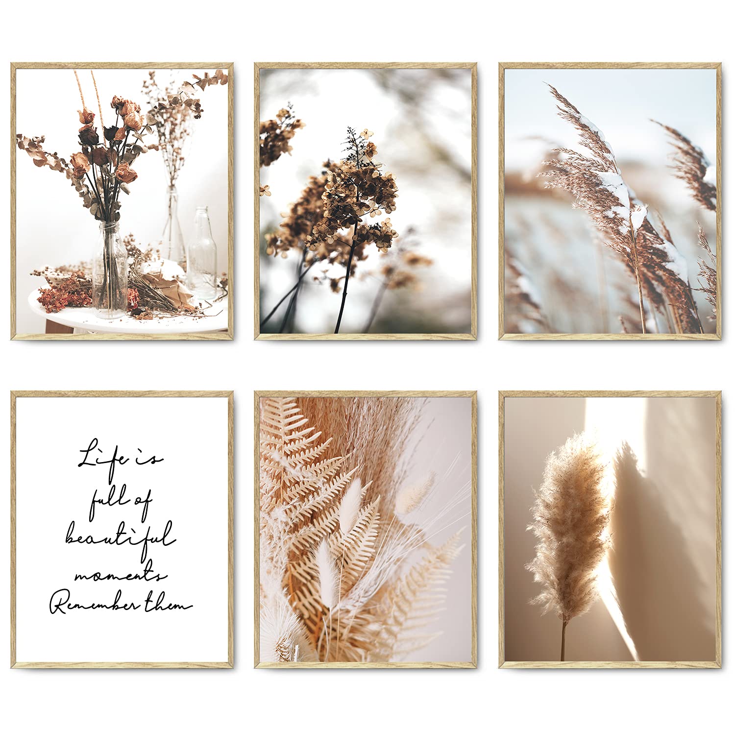 HoozGee Nature Wall Art Prints Set of 6 Canvas Art Wall Decor Botanical Print Pictures Reed Dried Flower Plant Poster Print Home Decorations for Living Room Wall Decor (8"x10" UNFRAMED)