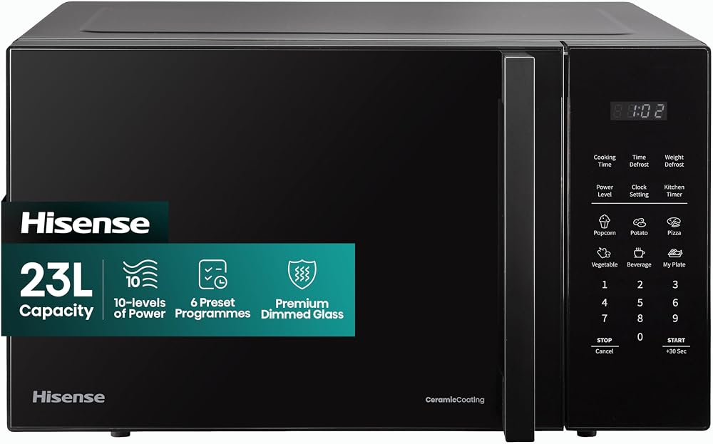 Hisense Freestanding 23L Digital Microwave H23MOBS5HUK Black 800W 6 Auto
