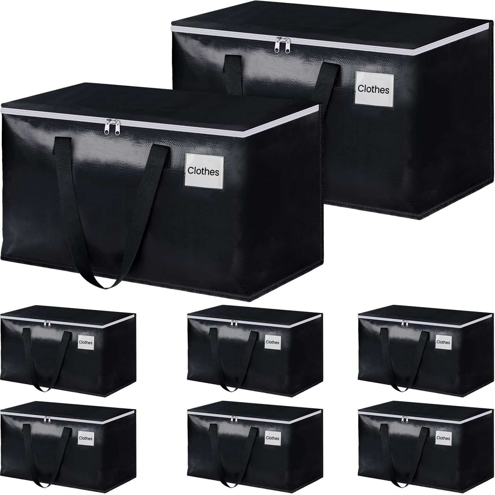 StorageRight Heavy Duty Moving Boxes-Moving Bags with Zipper, Reinforced Handles and Tag Pocket-Collapsible Moving Supplies-Totes for Storage Great for moving, Storage and Travel 93L(Black-8 Pack)