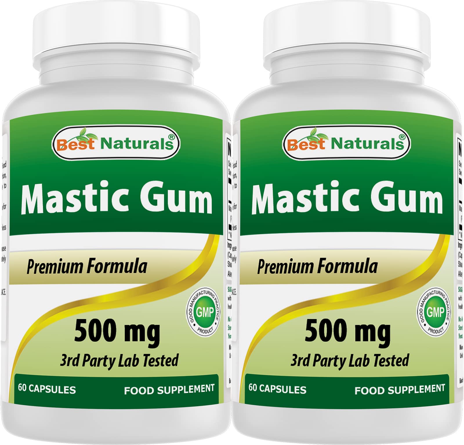 2 Pack - Best Naturals Mastic Gum Capsules 500 mg - 60 Count - (Non-GMO) (Gluten Free) - Promotes Healthy Stomach & Duodenal Health - (Total 120 Capsules)