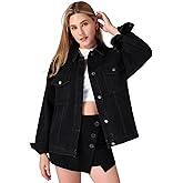 roswear Jean Jacket Women Oversized Long Sleeves Button Up Washed Denim Western Jackets Trucker Coat