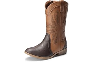 DREAM PAIRS Boys Girls Cowgirl Cowboy Western Boots Mid Calf Riding Shoes