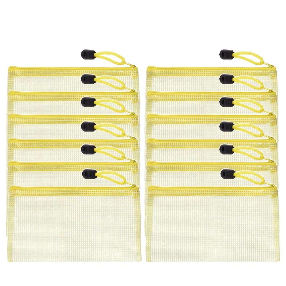 Pack of 12 PVC A6 zip document wallets/folders. School Office Magazine File Document Wallet Pack. Zip closure. Folder holder. yellow