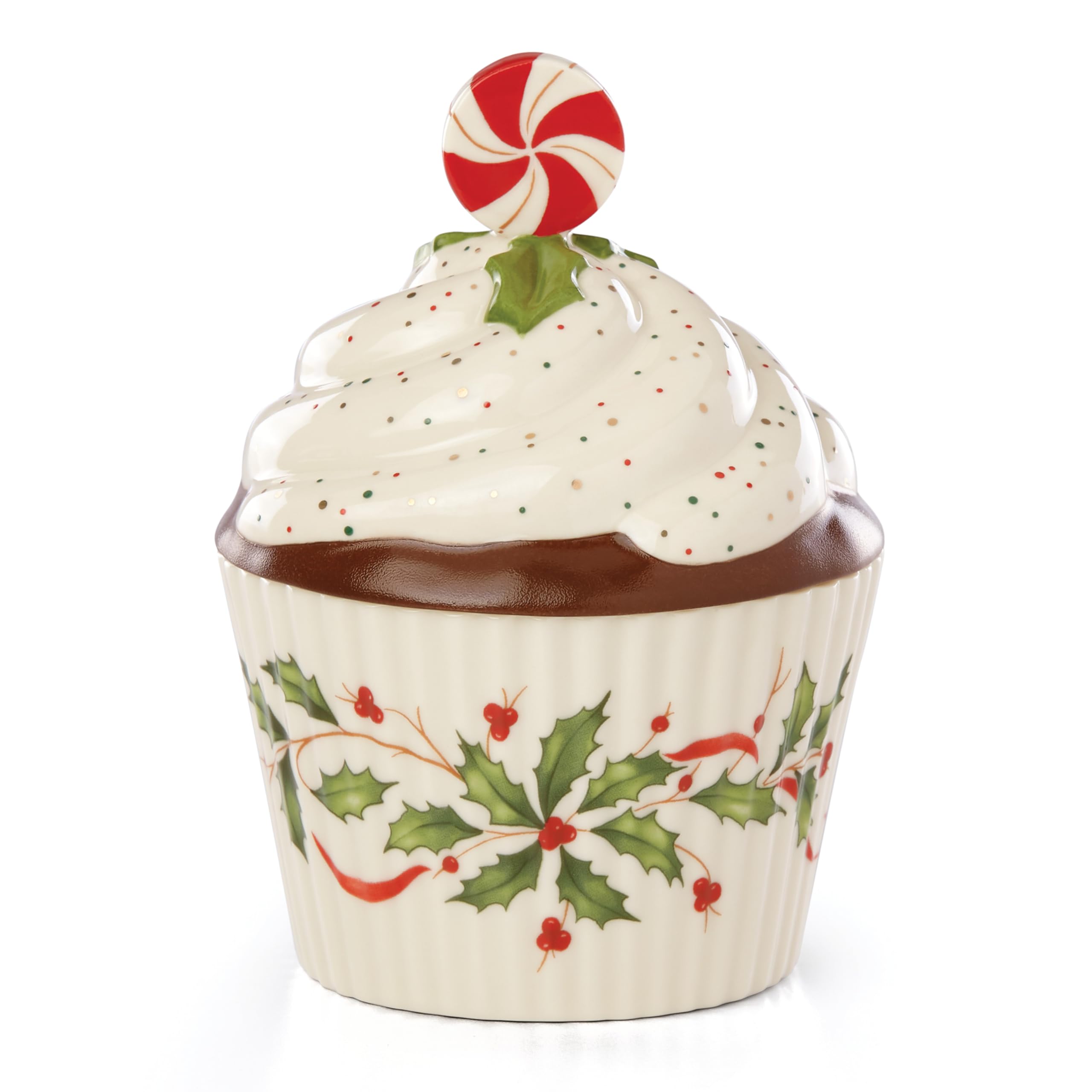 Lenox 886642 Bakeshop Hosting The Holidays Cupcake Candy Dish, Porcelain, Red & Green