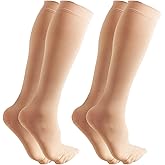 Dr.Cherwish Compression Socks for Women & Men 2Pair Circulation Knee High Support Sock for Nurses, Pregnancy, Travel, Athletic, Running, Cycling, Beige, M