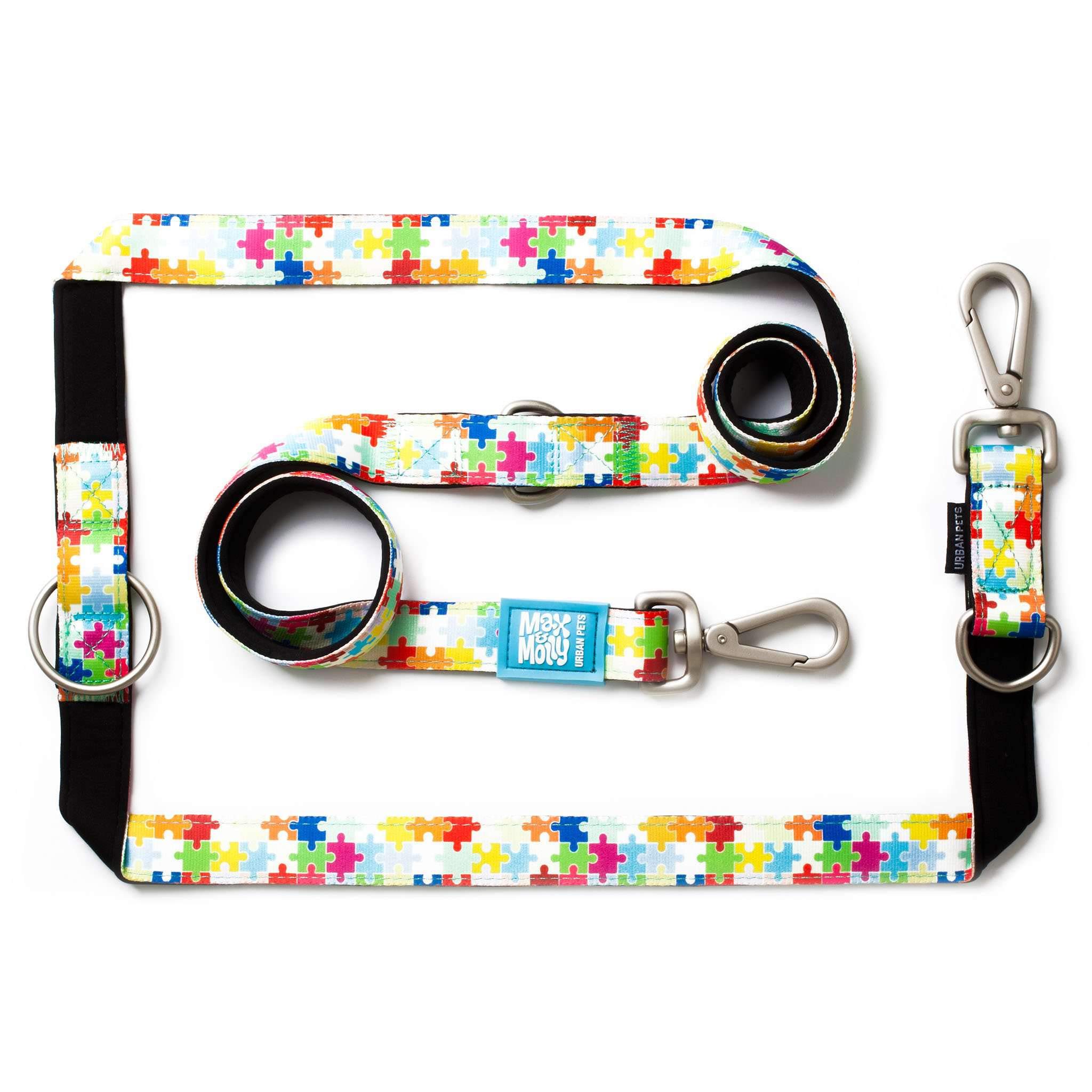 Max & Molly 6-in-1 Hands Free Multi-Function Dog Leash, Ultra Soft Padded Neoprene, Puzzle S