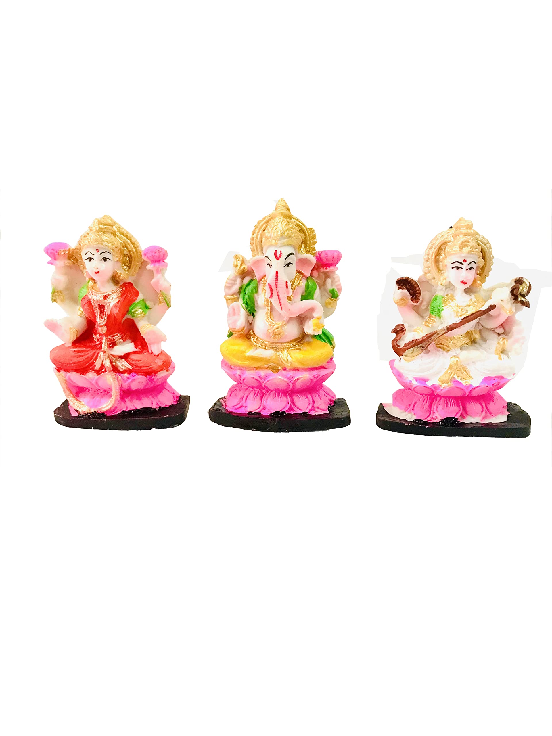 Gavya International Laxmi Ganesha Sarasvati Statue Lakshmi Ganesh Murti Idol Marble Sculpture ganpati Ji for Diwali Deepawali Pooja puja. Deewali. Indian Gift Items Size- Height- 3.25 inch