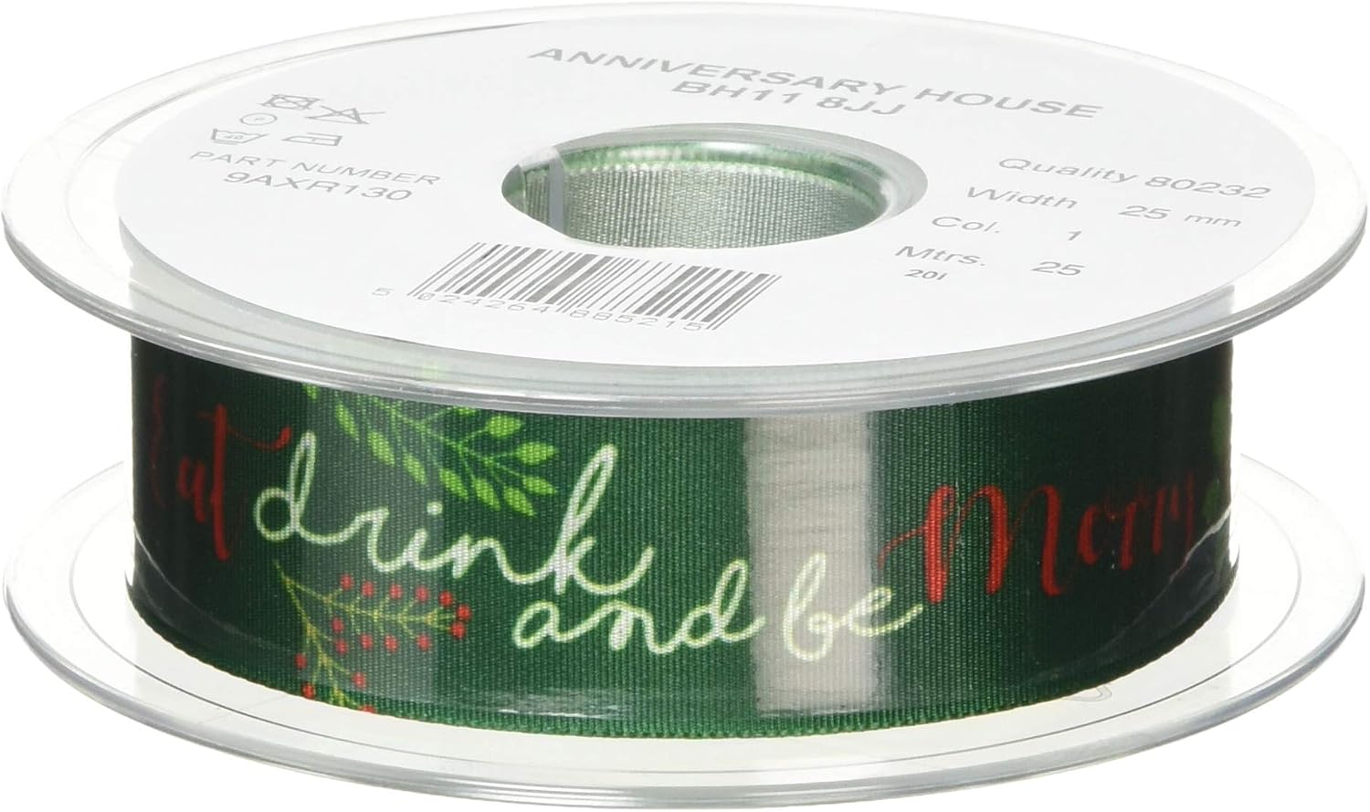 Anniversary House Eat Drink and Be Merry Ribbon Reel, AXR130, Green
