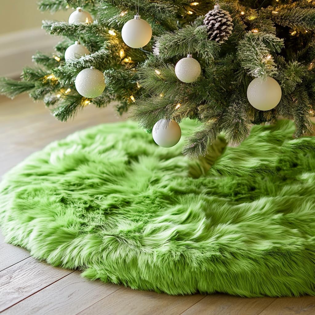 AISENO 72 Inch Green Christmas Tree Skirt Plush Decoration for Merry Christmas Party - Faux Fur Christmas Tree Skirt Decorations Image