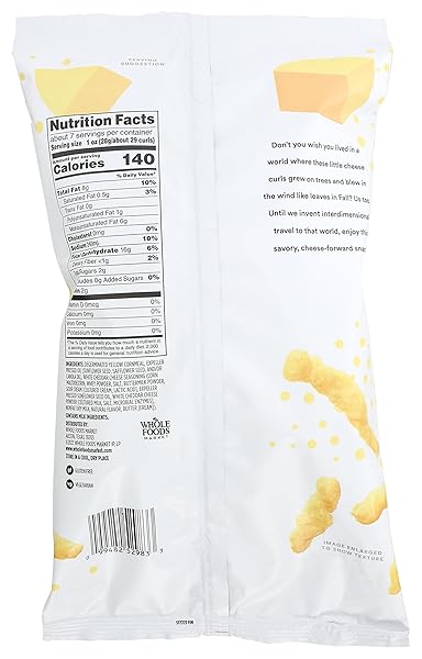 365 BY WHOLE FOODS MARKET, WHITE CHEDDAR CHEESE CURLS, 7 OUNCE