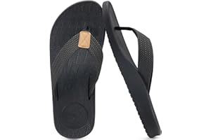 KuaiLu Men's Yoga Mat Leather Flip Flops Thong Sandals with Arch Support