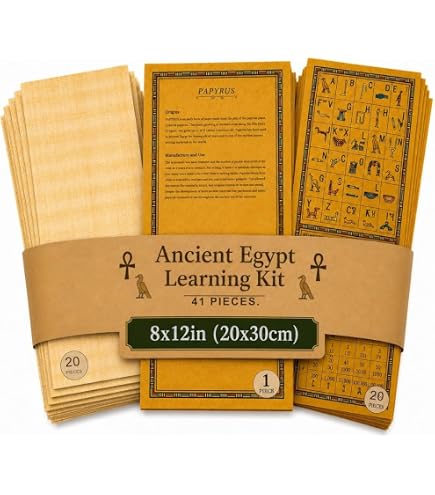 Lot de 10 feuilles de papier vierge égyptien, faites à la main, pour scrapbooking, projets artistiques, écoles, enseignement des hiéroglyphes de l'Égypte ancienne - 22 x 33 cm