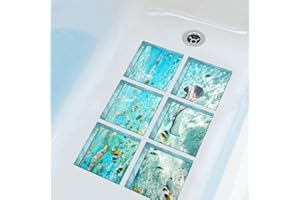 ChezMax The Underwater World Bath Treads Sticker Safety Decals Non Slip Bath Tub Tattoos Tub Stickers Tub Decals Non Slip Bathtub Stickers Tub Appliques 6 Pcs 5.9" X 5.9"