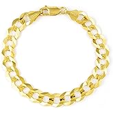 Nuragold 10k Real Yellow Gold Solid Cuban Curb Link 10mm Chain Bracelet (7"-9") Italian Jewelry for Men