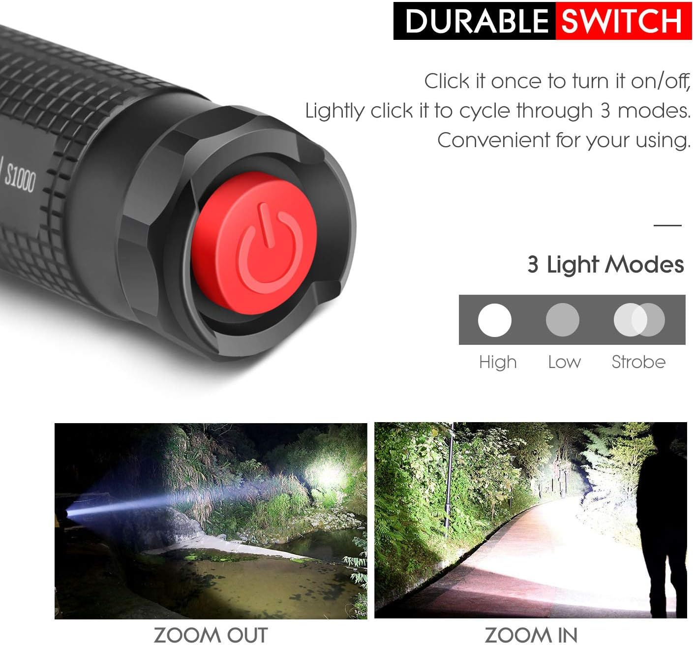 WdtPro LED Tactical Flashlight S1000 Upgraded - High Lumen, 3 Modes, Zoomable, Water Resistant, Flash Light - Ultra Portable Flashlights with Premium Holster for Camping, Gift, Emergency - - 