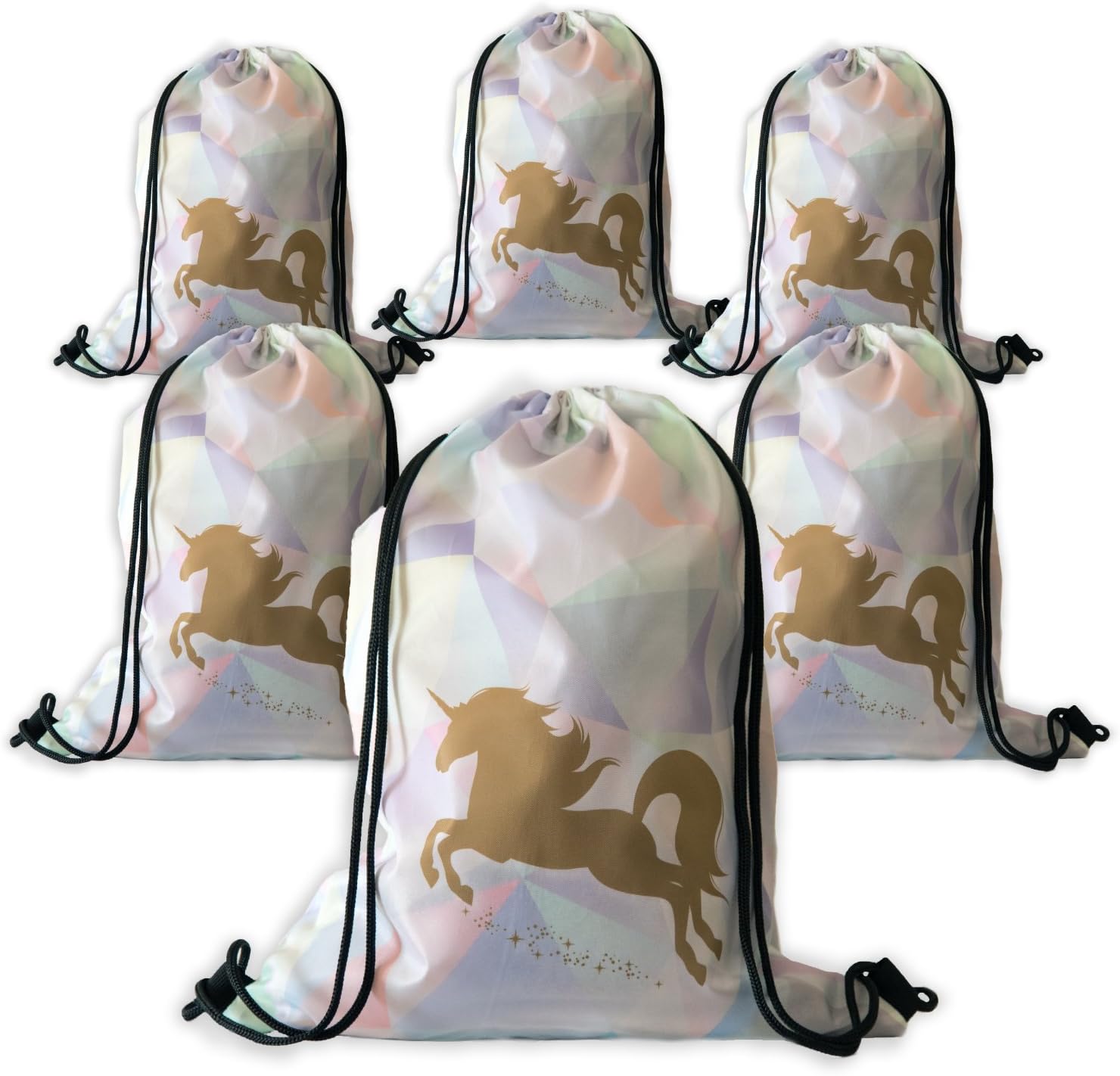 Unicorn Party Favor Bags - 6 Pack Large Rainbow Drawstrings Backpacks - Perfect Birthday Supplies for Girls uMicorns