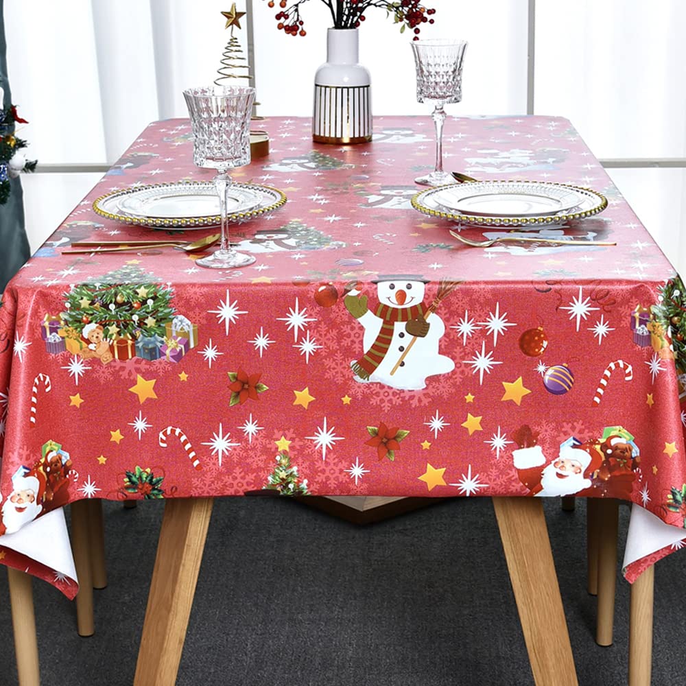 Plenmor Christmas Table Cloth Wipe Clean Christmas Tablecloth Xmas Red PVC Plastic Wipeable Waterproof Square Table Cover Decoration for Festive New Year Kitchen Picnic (137 x 137 cm) — image 1