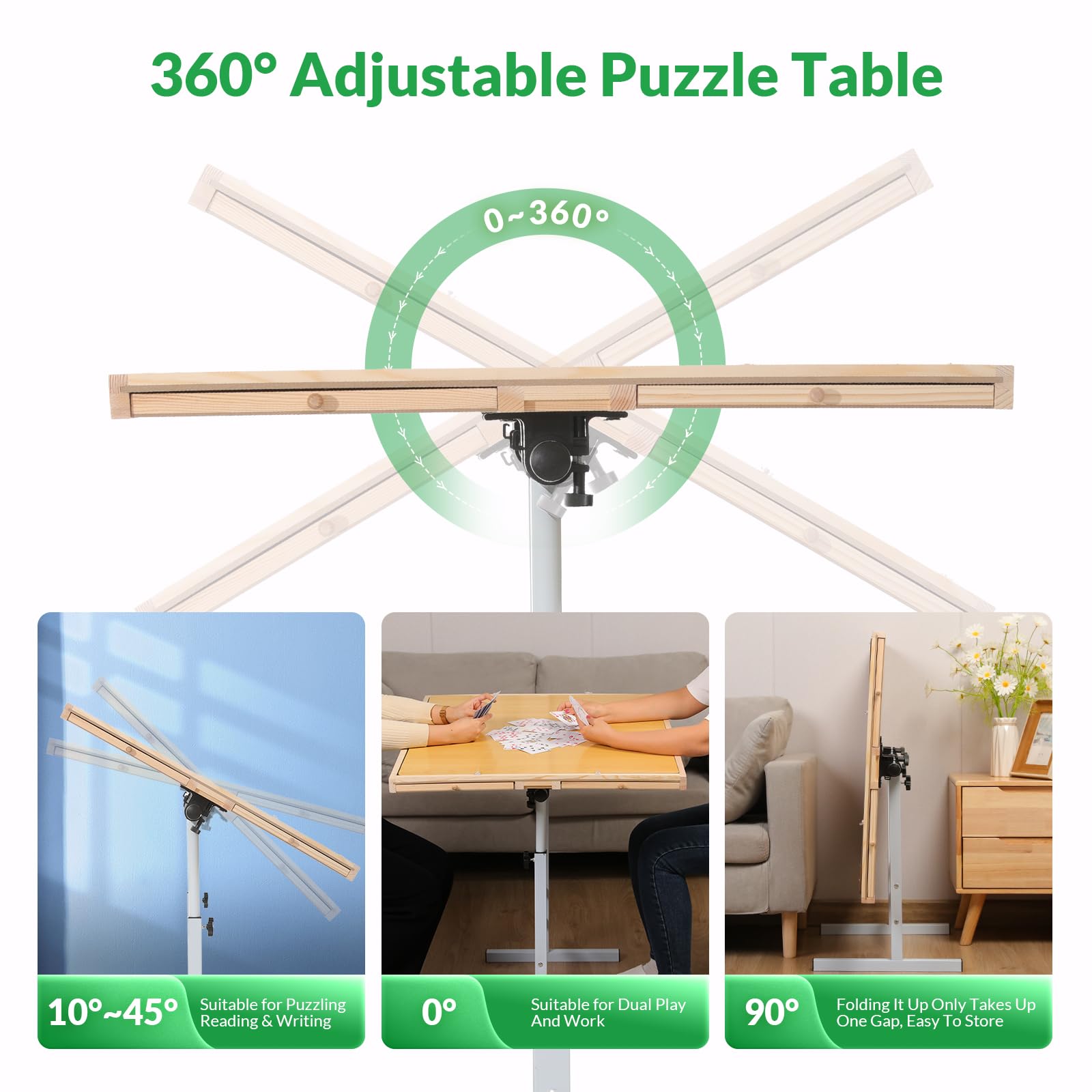 Puzzle Table with Drawers for Adults 1500 Pieces Angle & Height Adjustable Jigsaw Puzzle Table with Metal Legs 35