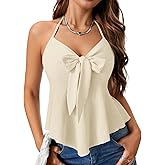 LYANER Women's Peplum Halter V Neck Tie Knot Front Sleeveless Ruffle Sexy Cami Top