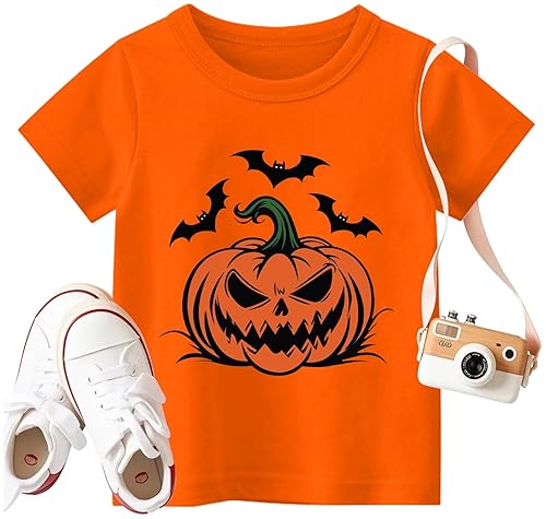 Boys Halloween T-Shirts Halloween Pumpkin Shirts Kids Ghost Trick or Treat Boo Print Tops Tees 3-6 Years