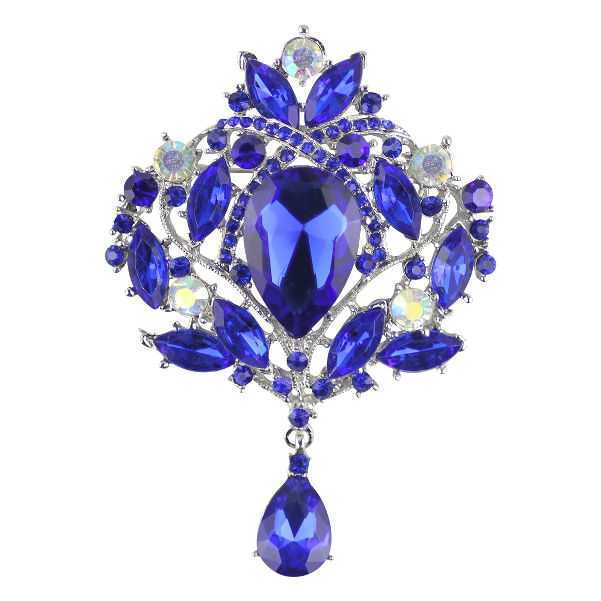 Merdia Created Crystal Brooch for Women Shiny Flower Teardrop Brooch Pin - Blue