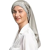 LilySilk Pure Mulberry Silk Long Bonnet for Sleeping - 19MM Silk Hair Cap for Long Curly Hair - Women's Sleep Cap with Elastic Band, Silvergray