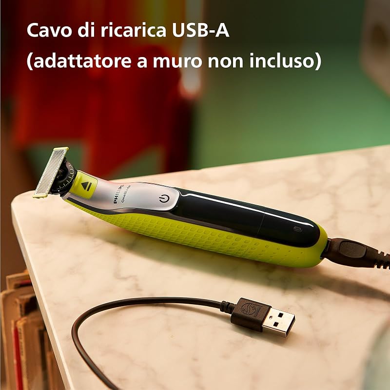 OneBlade 360 Face, Autentico Regolabarba e Rasoio Elettrico, con l'Innovativa Lama 360, 2 Lame 360 per il Viso, Pettine Regolabile 5 in 1 (Modello QP2734/30)