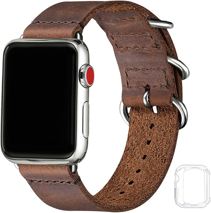 Vintage Leather Bands Compatible with Apple Watch Band 38mm 40mm 40mm 42mm 44mm,Genuine Leather Retro Strap Compatible for Men Women iWatch SE Series 6/5/4/3/2/1(Brown+Silver connector,42mm 44mm)