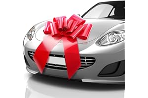 Mata1-USA - Huge Car Bow - Red, 23 Inch - Big Gift Wrapping Bow for Large Gift Decoration - Giant Size for Indoor & Outdoor Use - 12 Loops & 2 Suction Cups - No Magnets That Scratch