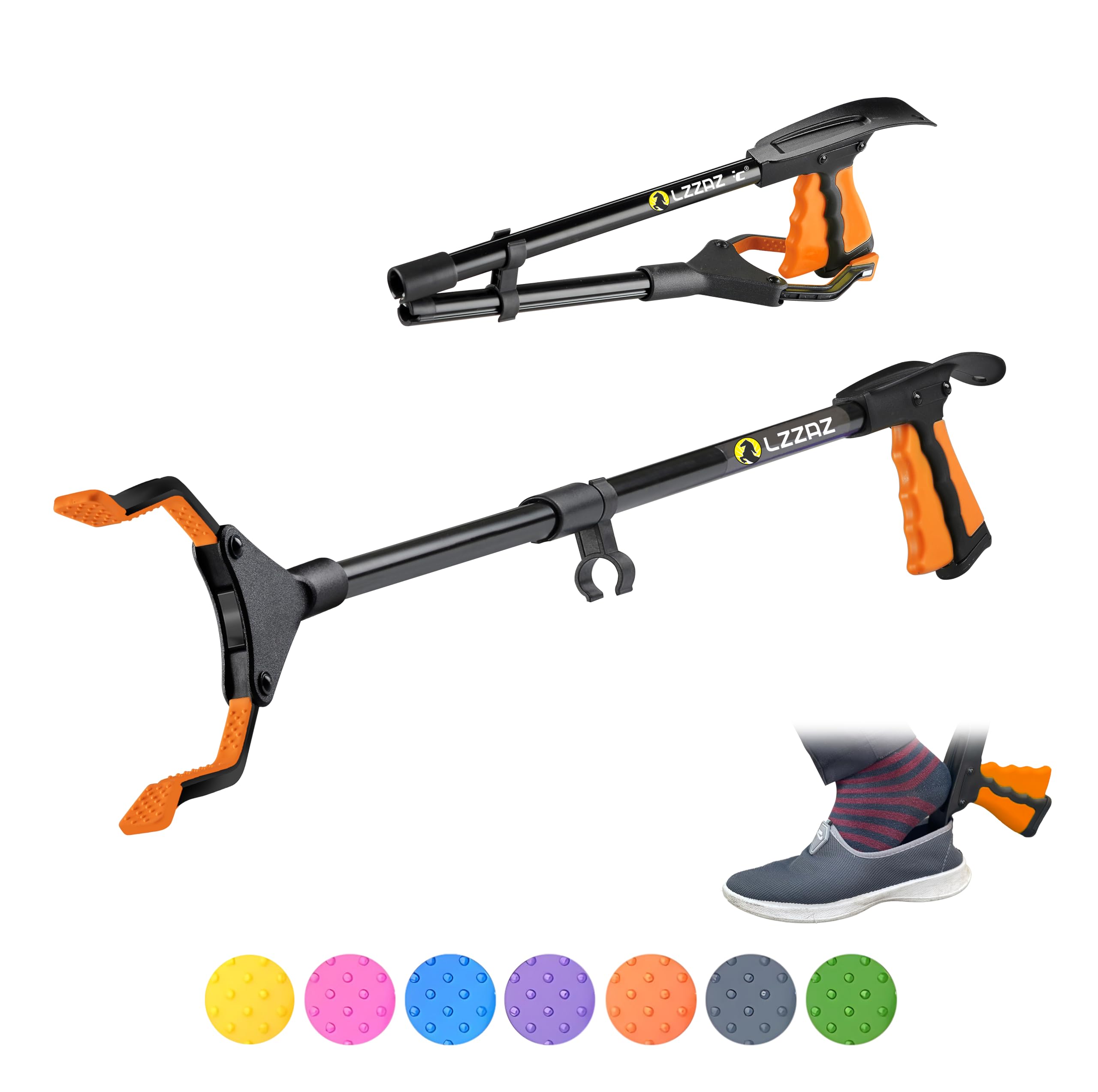 LZZAZ 32" Premium Litter Picker with Shoehorn, Versatile Reacher Grabber Stick for Disabled aids, Ideal for Mobility Aids, Helping Hand Grabber & Litter Pickers for Adults (32" Orange)