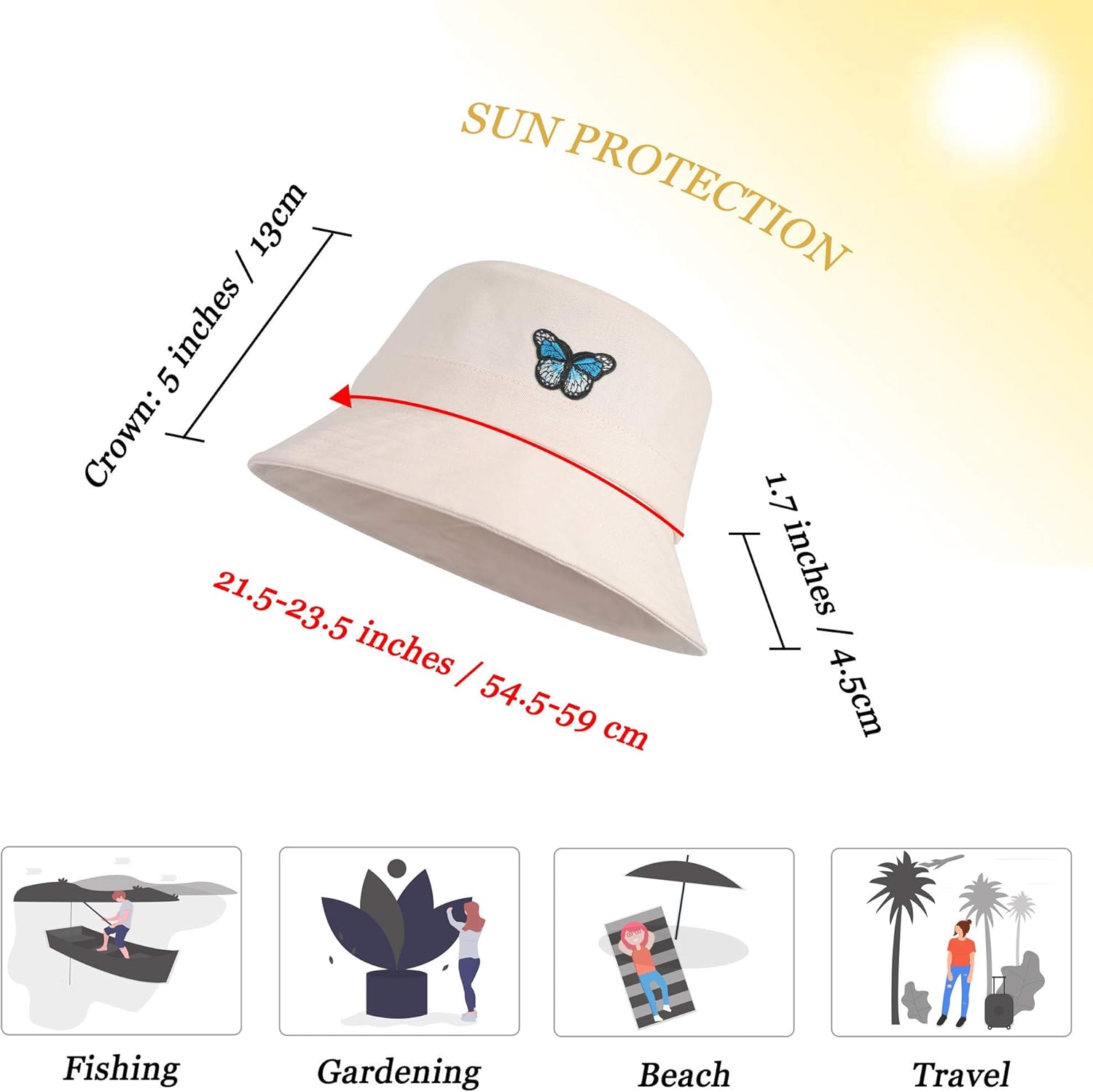 ZLYC Unisex Fashion Embroidered Bucket Hat Summer Fisherman Cap for Men Women Teens (Butterfly Beige) at  Women’s Clothing store
