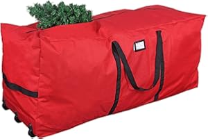 ProPik Christmas Rolling Tree Storage Bag, Fits Up to 9 Ft Tall Disassembled Trees, 28" X 16.5" X 60", Extra Large Heavy Duty Storage Container with Wheels & Handles, 600D Oxford (Red)