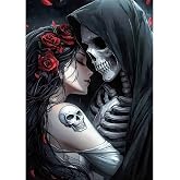 Bowetile 5D Diamond Art Kits for Adults Dark Gothic, Diamond Painting Skeleton Couple, DIY Full Round Drill Diamond Dots Paintings Picture Halloween Gem Art Craft for Home Decor 12x16 Inch