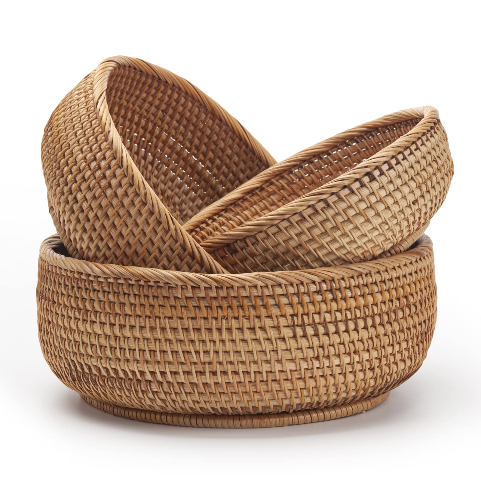 Photo 1 of 2pcs only. Round Rattan Fruit Baskets Woven Storage Bowls Key Holder Stackable for Shelf Kitchen