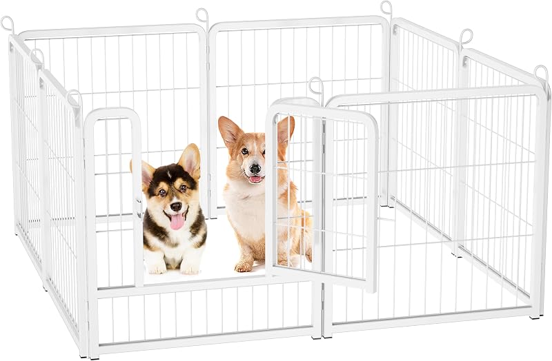 HOMIDEC 8-Panel Dog Pen with Door 60cm High Internal/Outdoor Playpen White