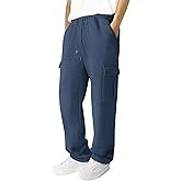 Men's Fleece Cargo Sweatpants Loose Fit Cotton Joggers with 5 Pockets Open Bottom for Gym Hiking Casual Wear